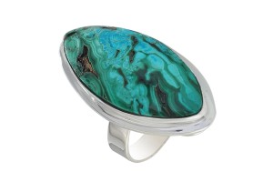 Pierścionek srebrny chryzokola z azurytem P172