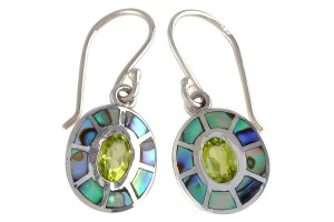 Kolczyki srebrne oliwin + muszla K174