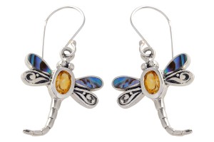 Kolczyki srebrne cytryn + muszla K197