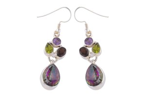 Kolczyki fantazyjne topaz mistyczny, oliwin, ametyst, kwarc dymny K221