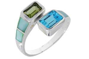 Pierścionek srebrny topaz niebieski + oliwin P267