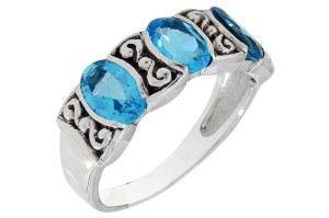 Pierścionek srebrny topaz niebieski P246