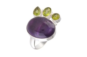 Pierścionek srebrny ametyst, oliwin P378