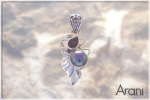 Z233 zawieszka, granat+perła SREBRO 925