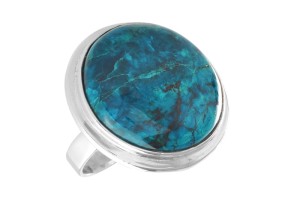 Pierścionek srebrny chryzokola z hematytem P321