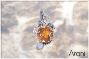 Z238 zawieszka, cytryn+perła SREBRO 925