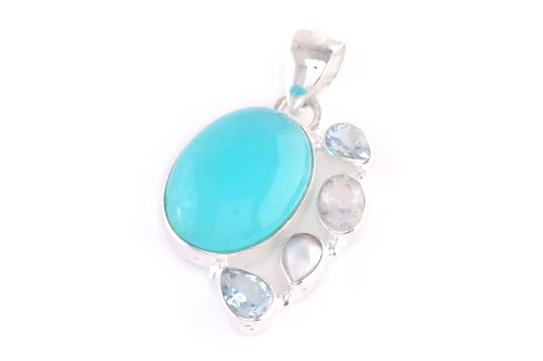 Zawieszka fantazyjna chalcedon, topaz niebieski, kryształ górski, perła Z323