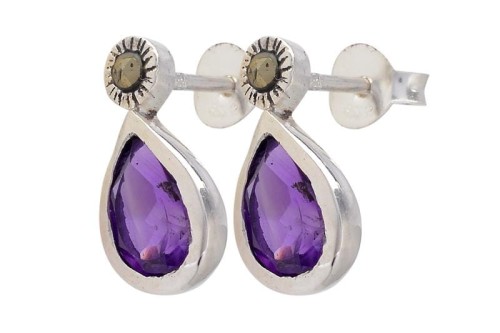 Kolczyki srebrne ametyst, piryt K247