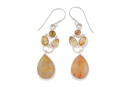 Kolczyki srebrne kwarc rutylowy, cytryn K361