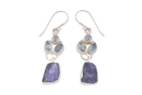 Kolczyki srebrne tanzanit, topaz niebieski K359