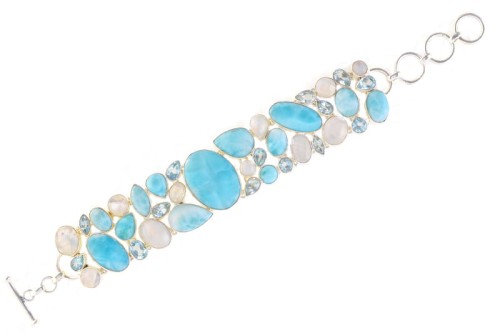 Bransoletka srebrna larimal, księżycowy, topaz niebieski B70