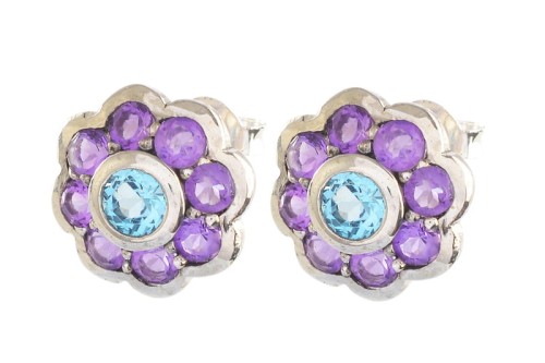Kolczyki srebrne topaz niebieski, ametyst K313