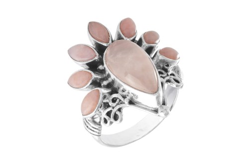 Pierścionek srebrny kwarc różowy P353