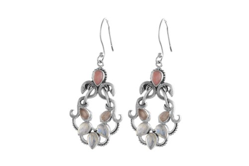 Kolczyki srebrne księżycowy, kwarc różowy, rodochrozyt K324