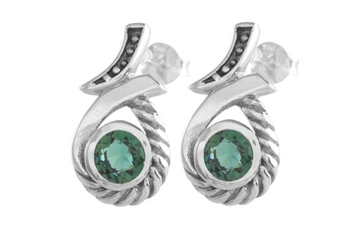 Kolczyki srebrne kwarc zielony K301