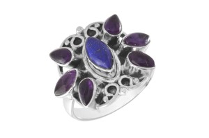 Pierścionek srebrny lapis lazuli, ametyst  P352