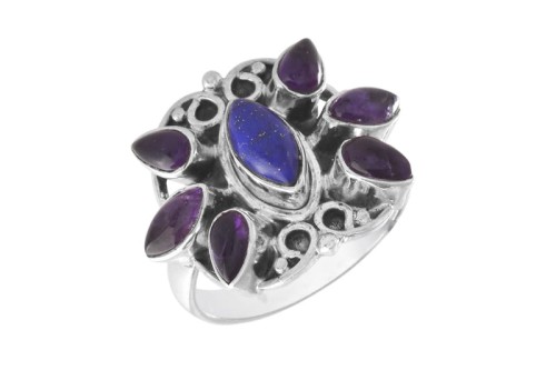 Pierścionek srebrny lapis lazuli, ametyst  P352