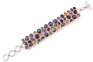 Bransoletka srebrna ametyst, cytryn, oliwin, topaz ,granat B38