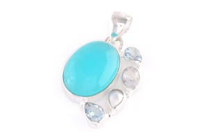 Zawieszka fantazyjna chalcedon, topaz niebieski, kryształ górski, perła Z323