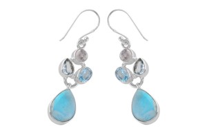Kolczyki fantazyjne larimar, topaz niebieski, kamień księżycowy K226