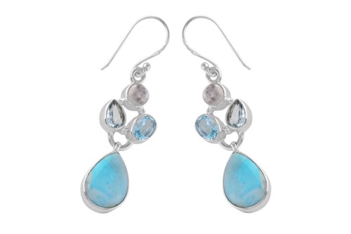 Kolczyki fantazyjne larimar, topaz niebieski, kamień księżycowy K226
