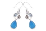 Kolczyki fantazyjne chalcedon, topaz niebieski, kryształ górski, perła K225