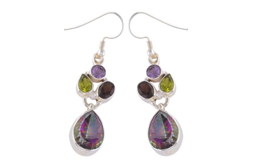 Kolczyki fantazyjne topaz mistyczny, oliwin, ametyst, kwarc dymny K221