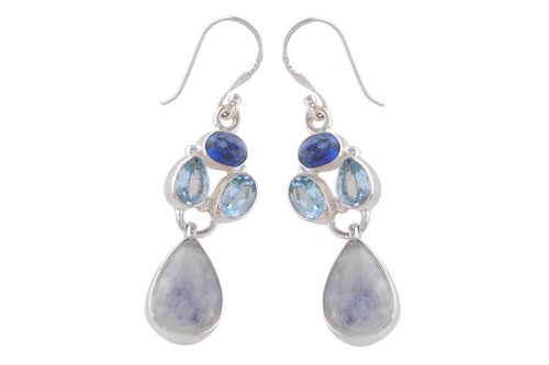 Kolczyki fantazyjne kamień księżycowy, topaz niebieski, kianit K210
