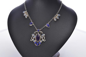 N16 naszyjnik ametyst+lapis+chalcedon SREBRO925