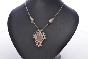 N21 naszyjnik kwarc różowy+opal+kw.dymny SREBRO925