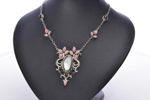 N10 naszyjnik masa perłowa+opal+kw.dymny SREBRO925