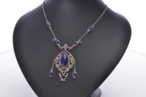 N11 naszyjnik lapis lazuli+prenit SREBRO925